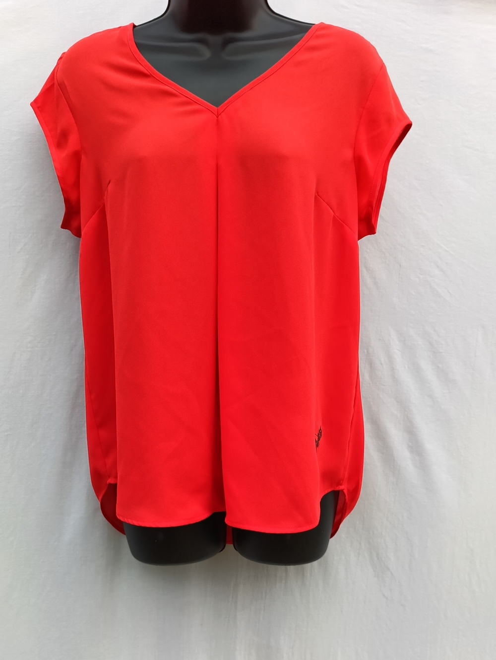 Red V-Neck Upcycled Short Sleeve Blouse - Women Tops